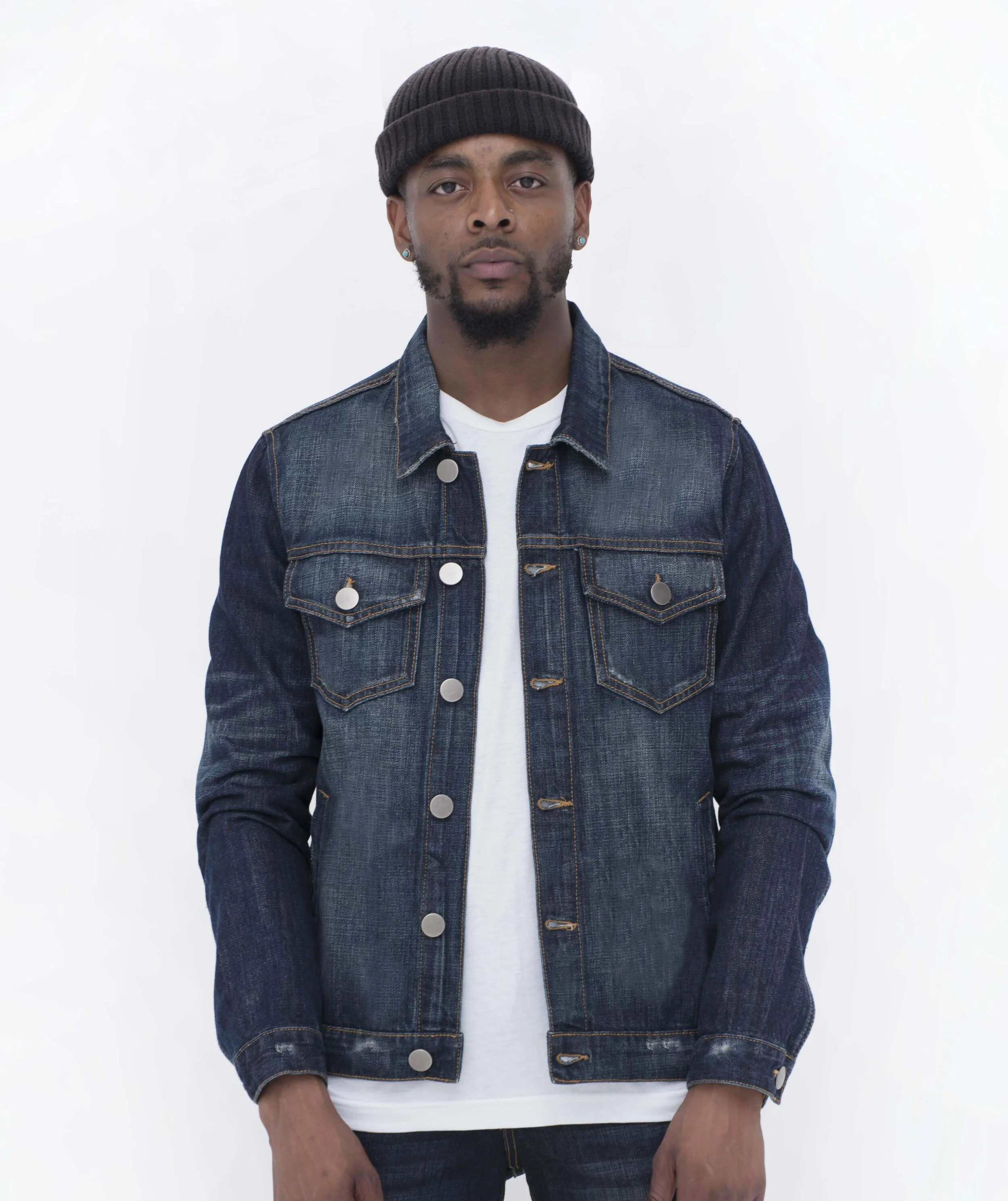 Grey denim jacket blue jeans discount